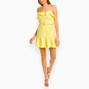 BCBGENERATION BELTED RUFFLE MINI DRESS